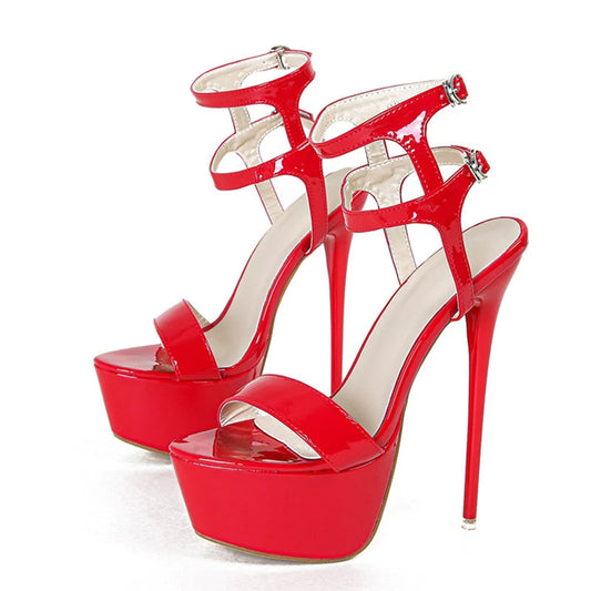 Sexy 16CM Women Sandals with Double Buckle Straps