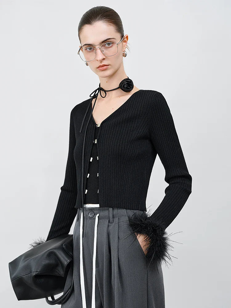 Elegant Ostrich Sleeve Sweater Cardigan