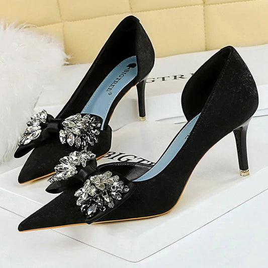 Rhinestone Bow Women Pumps - Luxury Banquet High Heels