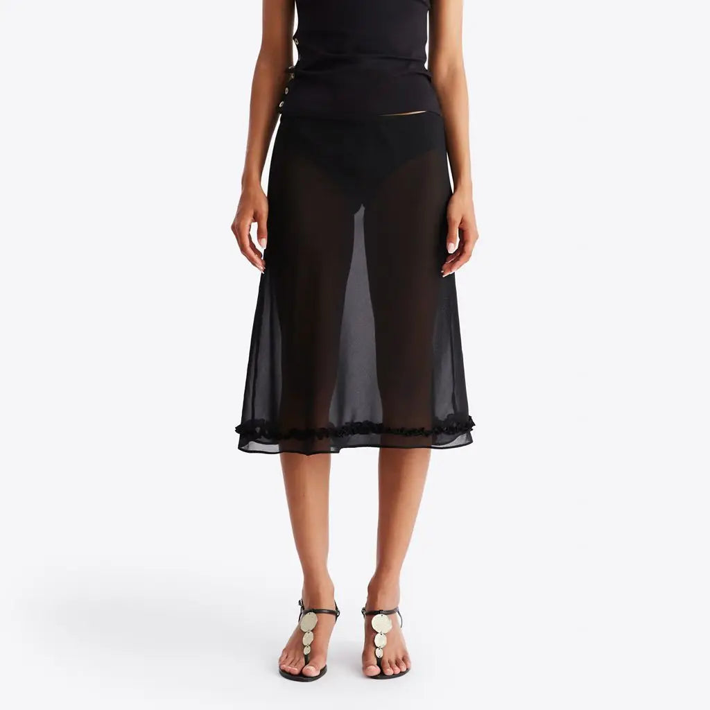 Elegant Dot Pattern Sheer Mesh Skirt