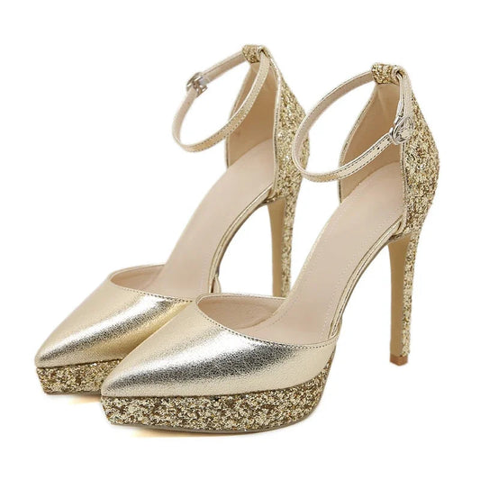 Sequin Cloth Pointed Toe Women Pumps Stiletto High Heels