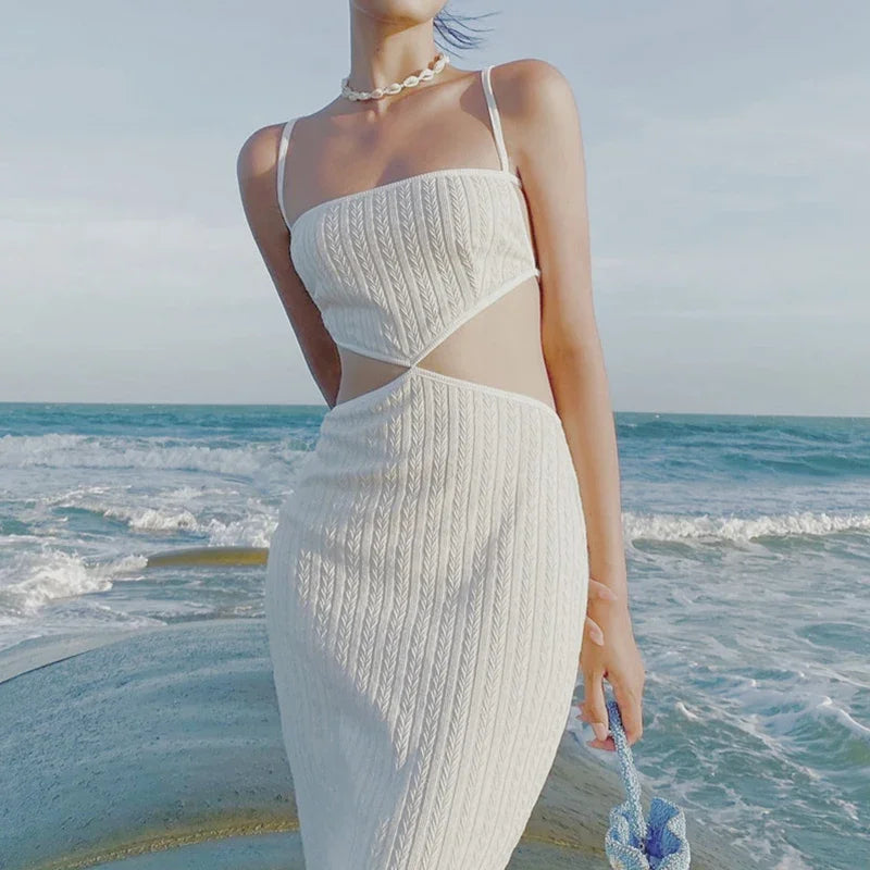 Solid Color Cutout High Wa Bodycon Dress