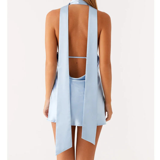 Halter Silk Open Back Scarf Bodycon Dress