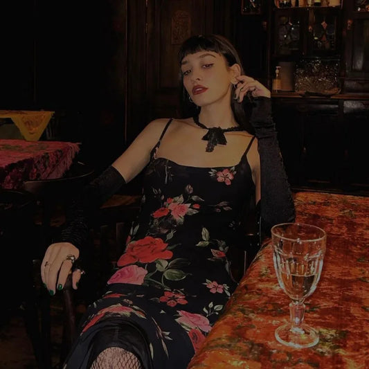 Retro Floral Backless Slim Maxi Dress