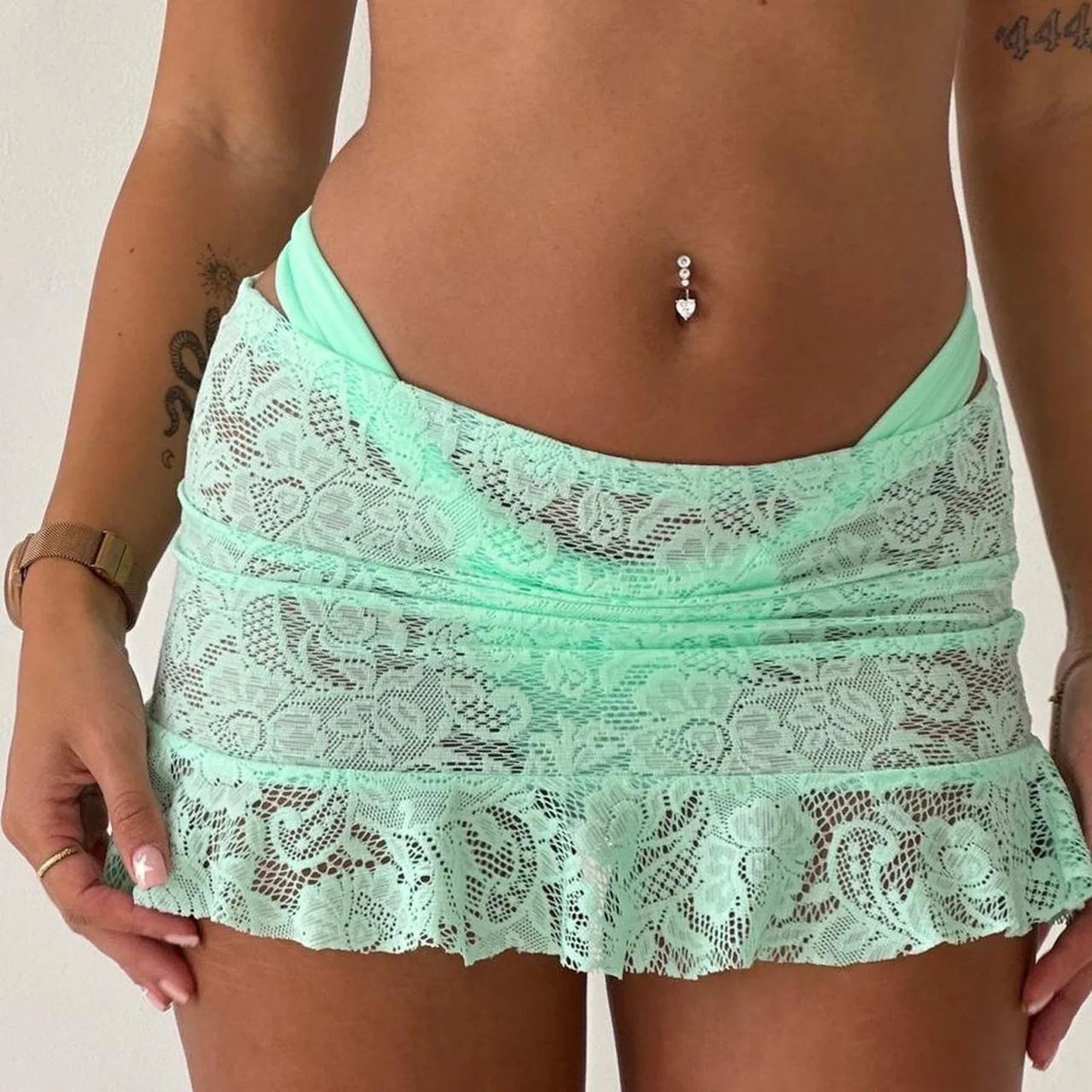 Floral Lace Ruffled Mini Skirt