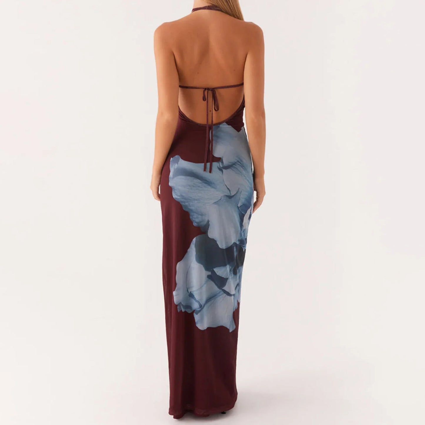 Open Back Floral Halter Slip Vacation Dress