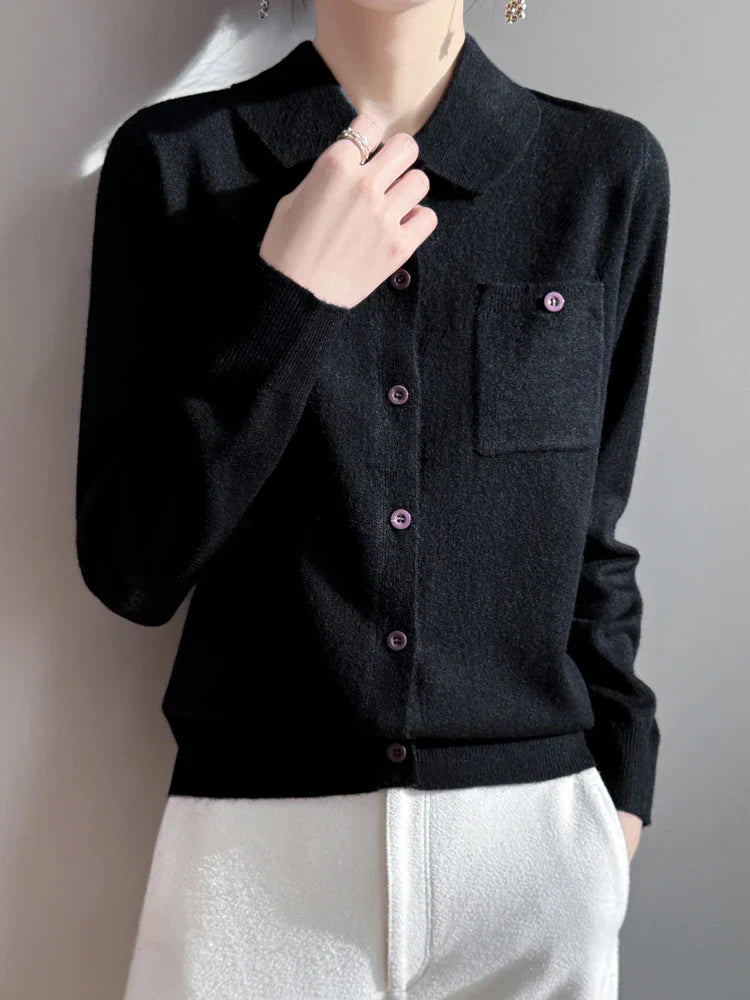 | Merino Wool Polo Cardigan