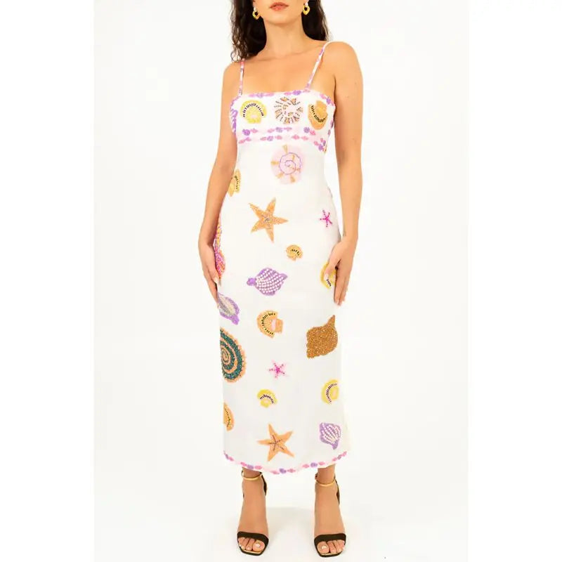 Sequin Shell Square Neck Vacation Dress