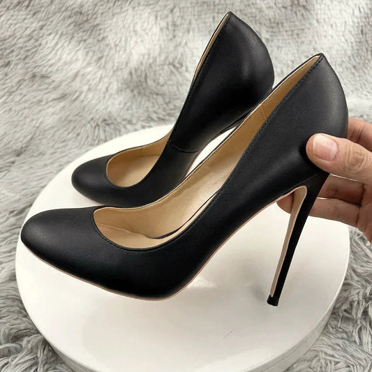 Black Matte Women Sexy Cute Round Toe High Heels - 10cm or 12cm