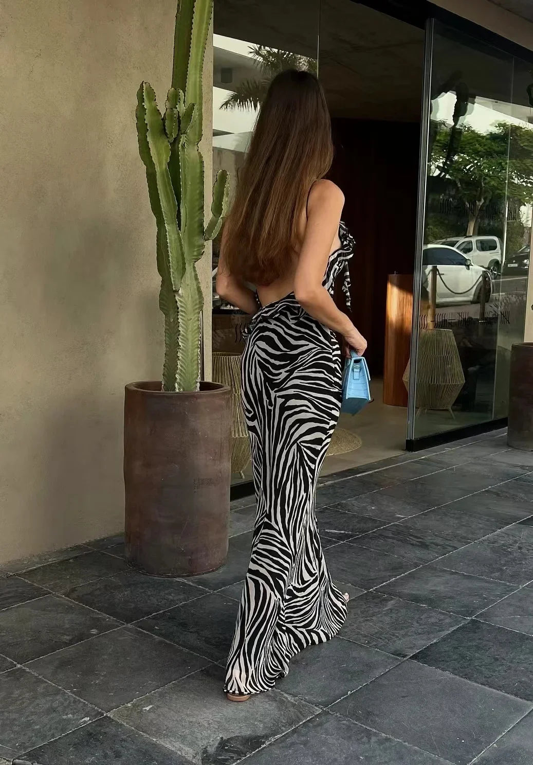 Ruffled Print Street Style Maxi Dress