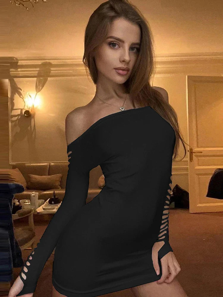 Hollow Backless Off Shoulder Mini Dress