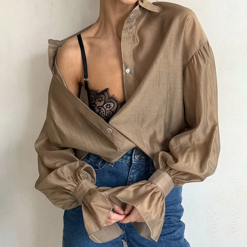 Commuting See-Through Flare Blouse