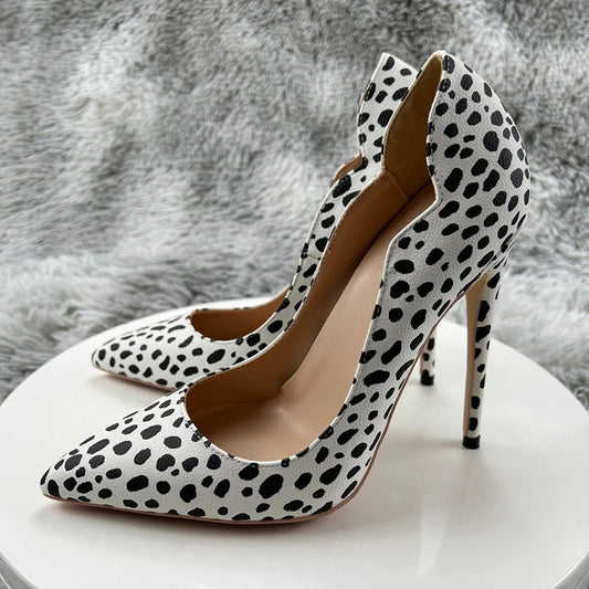 Leopard Print Side Curl Cut Pointy Toe High Heel Shoes for Women