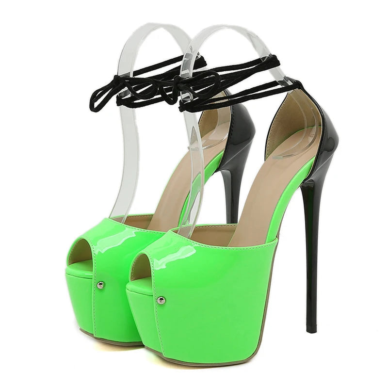 Rivet Peep Toe 16.5CM Stiletto Women Sandals with Ankle Lace Up