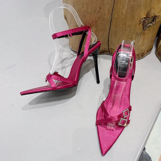 Crystal Buckle High Heels Sandals for Women