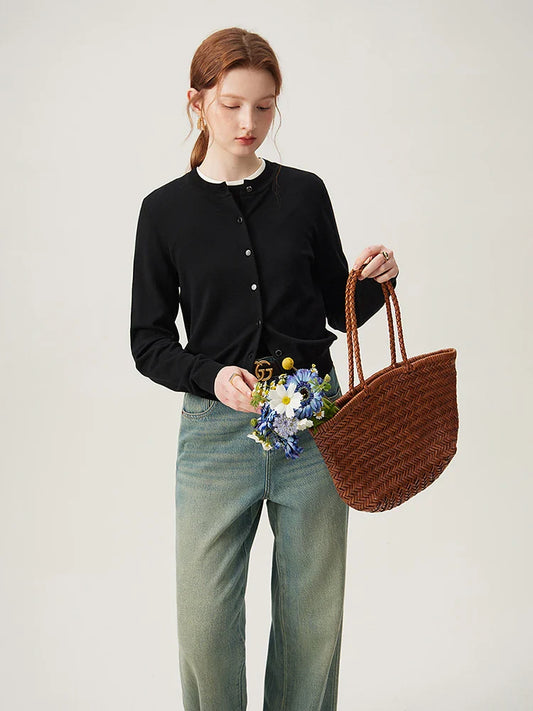 Silk Knit Black Loose Spring Cardigan