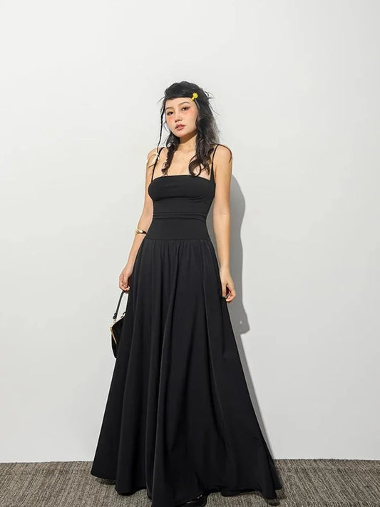 Spaghetti Strap Bow Detail Fit and Flare Floor-Length Maxi Dress