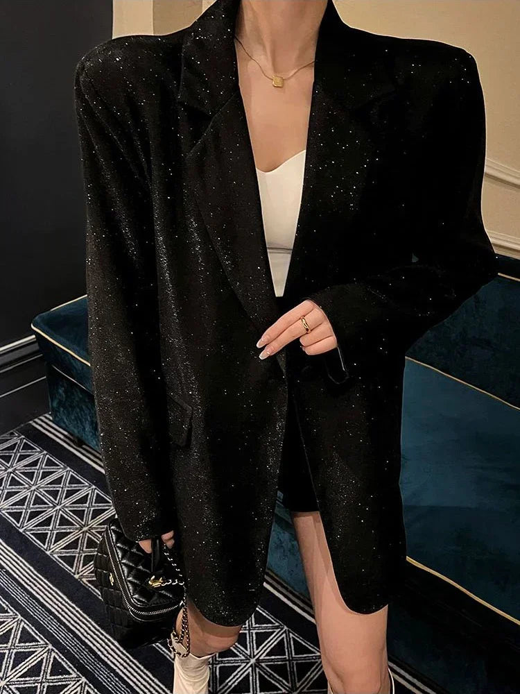 Sequin Glitter Pocket Lapel Coat