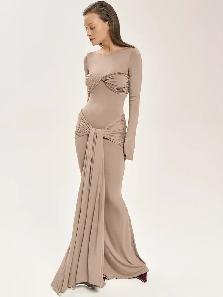 Ruched Twist Splice Bodycon Maxi Dress
