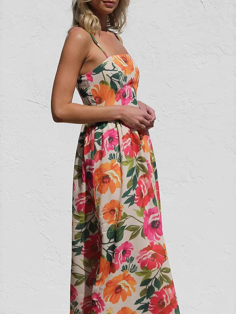 | Floral Backless Slip Maxi Dress