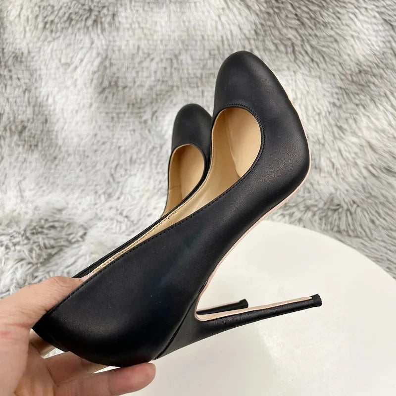 Black Matte Women Sexy Cute Round Toe High Heels - 10cm or 12cm