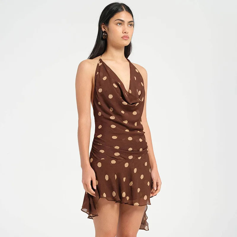 Polka Dot Halter Chiffon Mini Dress