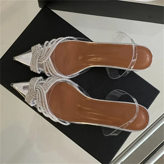 PVC Transparent Crystal Low Heels Pointed Toe Women Pumps