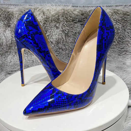 Royal Blue Snakeskin Pointy Toe High Heels for Women - Sexy Party Shoes