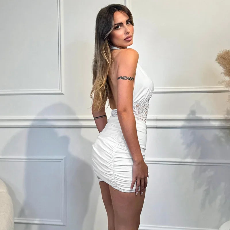 See Through Lace Halter Backless Party Dress