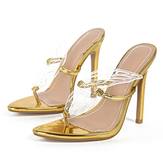 Pointed Toe Women Slippers Street Style Gold Silver High Heels Sandals