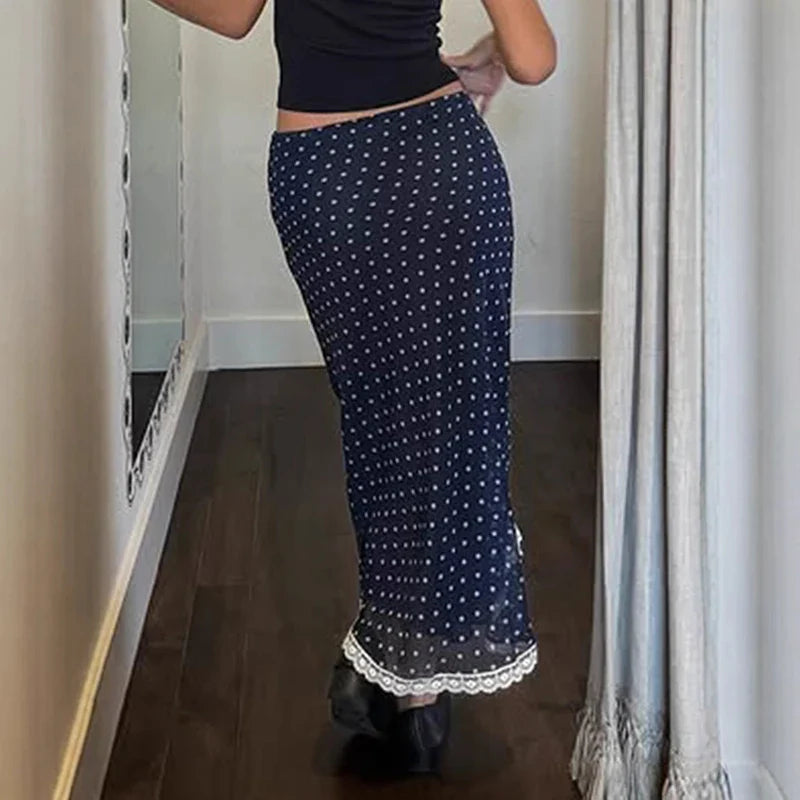 Mesh Polka Dot Lace Fishtail Skirt