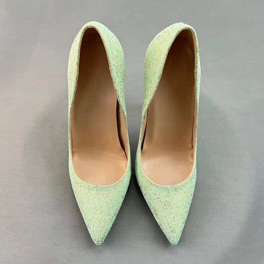Green Glitter Pointy Toe High Heel Shoes for Women