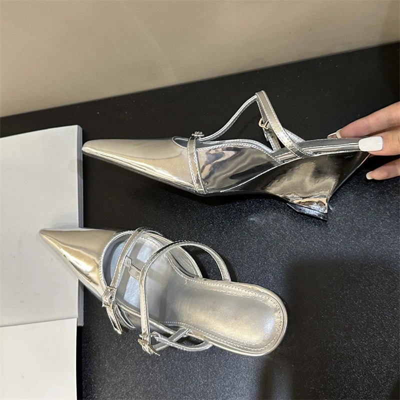 Designer Pointed Toe Women Slippers Shoes with Wedges High Heels