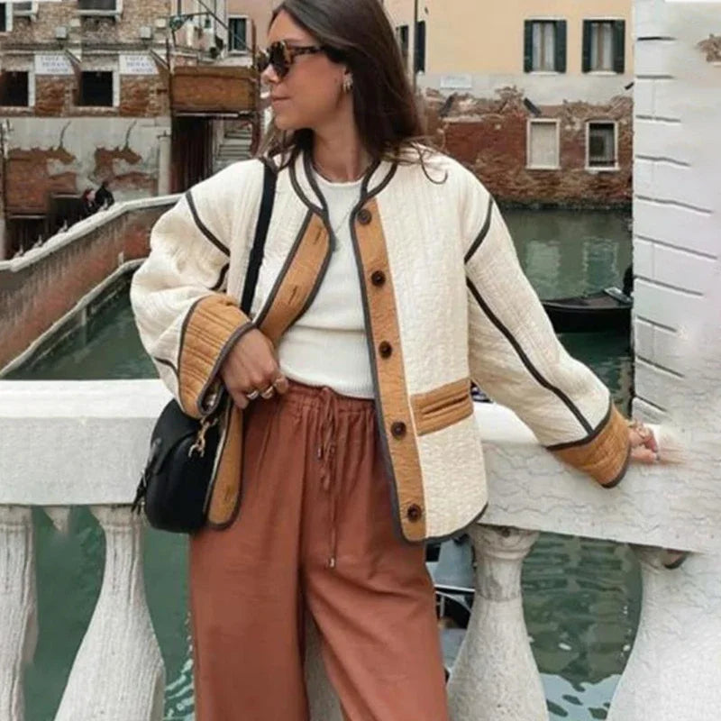 Quilted Contrast Cotton Casual Coat