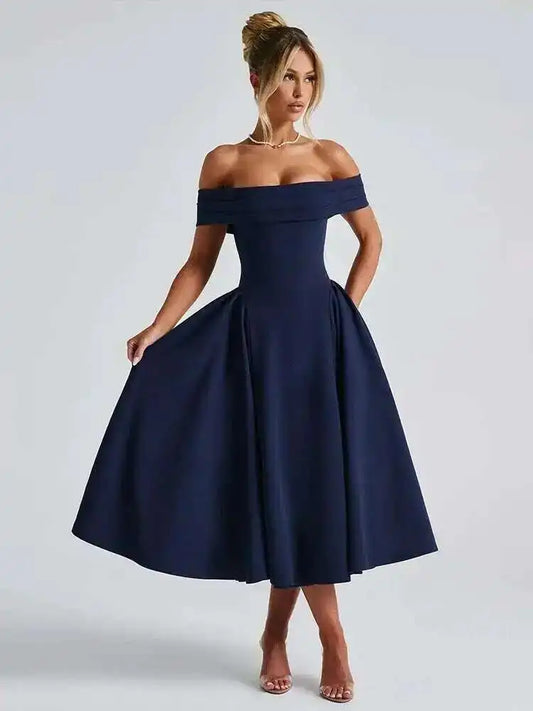 Off Shoulder Waist Wrap Midi Dress