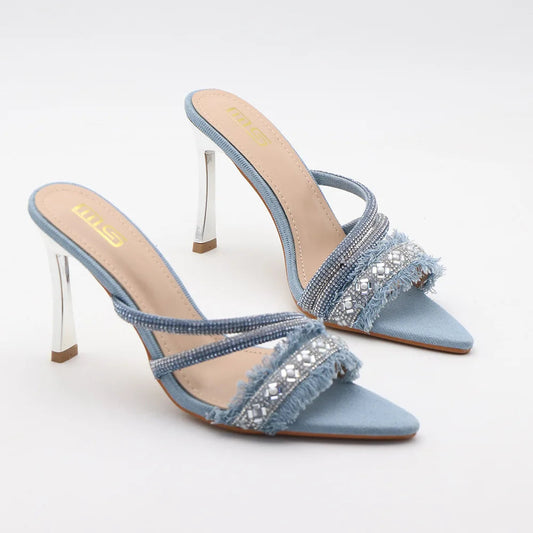 Summer Tassel Fashion Heeled Denim Sandals for Women - 9.5CM