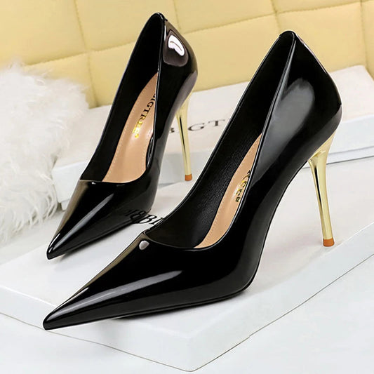 Patent Leather High Heel Office Shoes for Women
