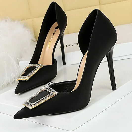 Metal Rhinestone Lady Heels Luxury Party Shoes Elegant High Heels for Women