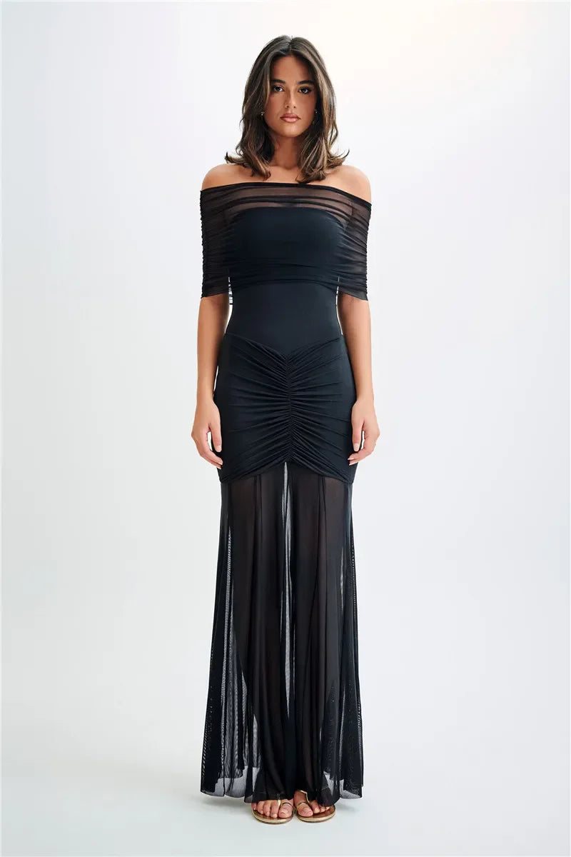 Mesh Strapless Ruffled Mini Bodycon Dress