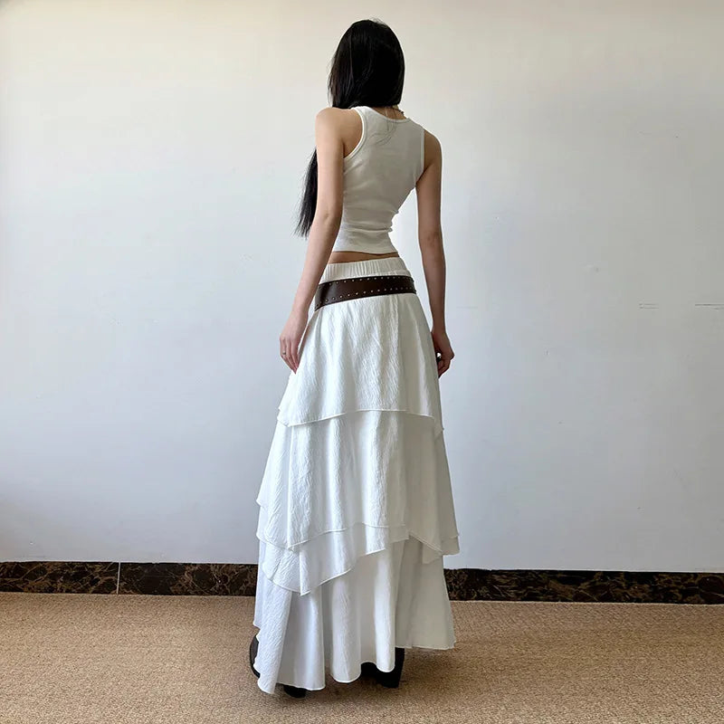 Loose Solid Color Ruffle Skirt