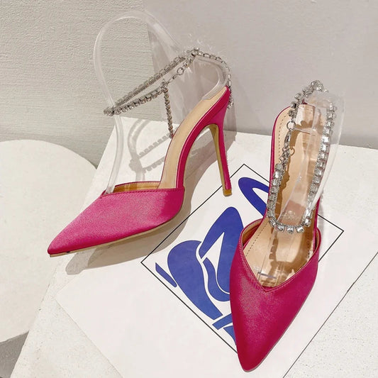 Rhinestones Chain Women Pumps - Elegant High Heels