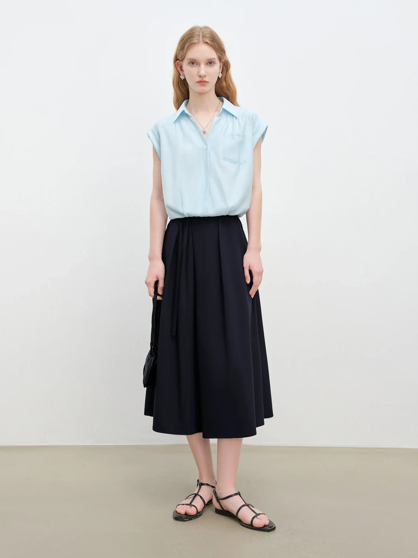 Acetate French Relaxed V-neck Blouse