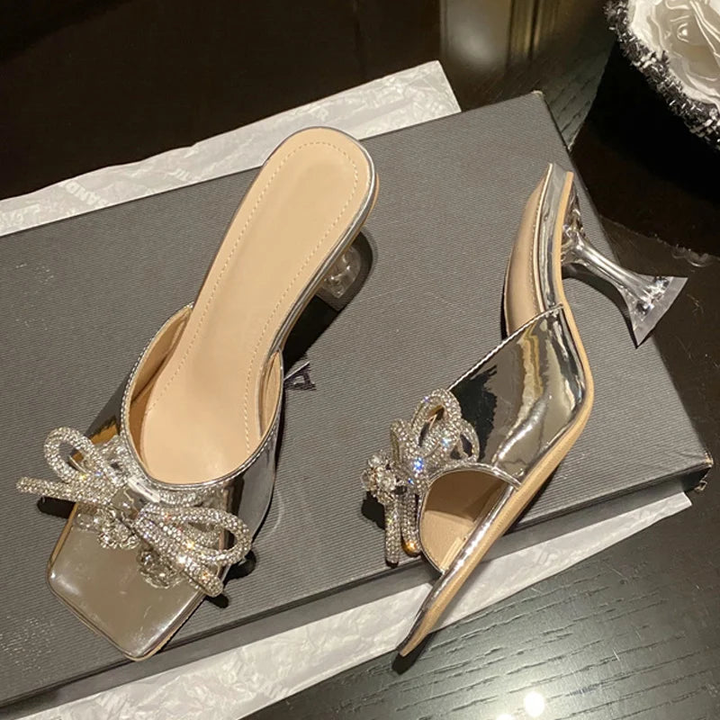 Glitter Rhinestones Transparent Strange High Heels for Women on the Runway