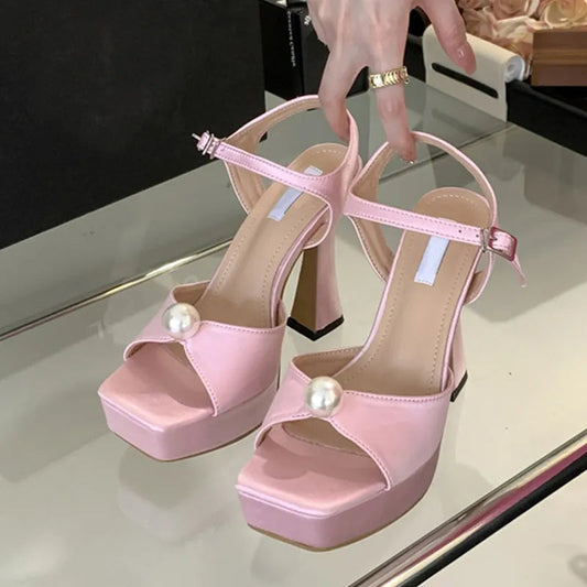 White Pink Chunky Platform Sandals for Women