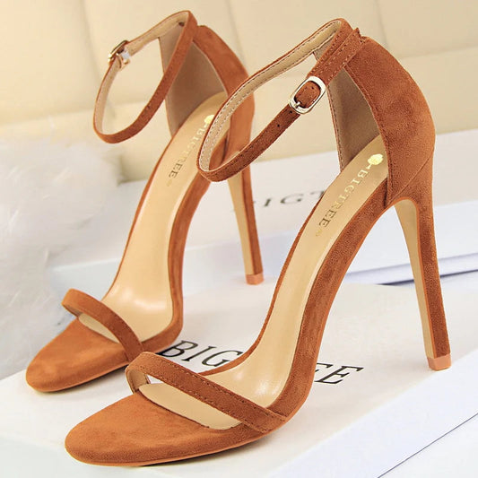 Suede Women Sandals with Stiletto Heels - 11cm and 8cm High Heels