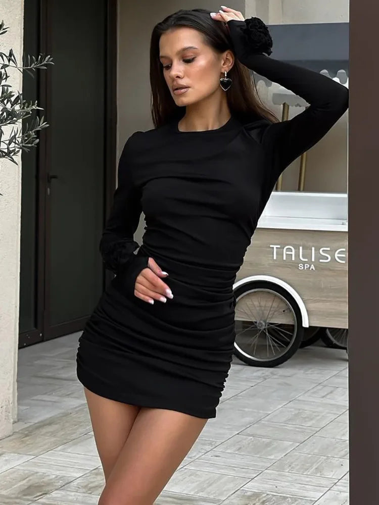 Floral Long Sleeve O Neck Bodycon Dress