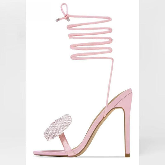 Butterfly Knot Rhinestone Lace Up Sandals for Women