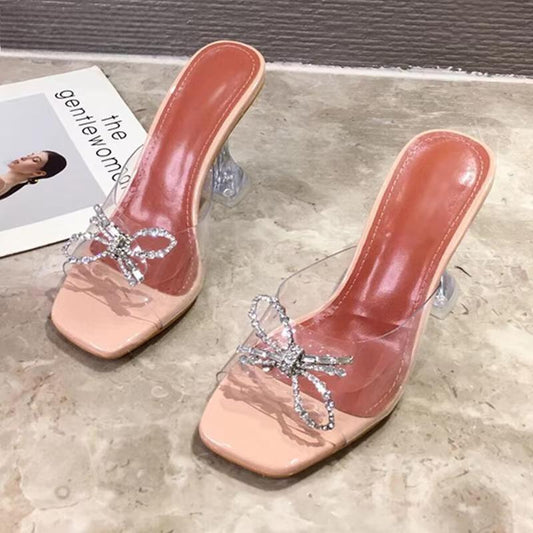 PVC Transparent Crystal Sun Flowers Buckle Slipper for Women