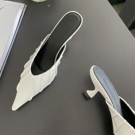 Purple Pink Pointed Toe Women Slippers with Thin Low Heels