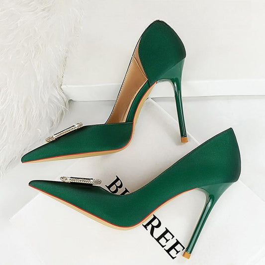 Rhinestone Women 10.5 Cm Heels Satins Sexy Pumps High Heels